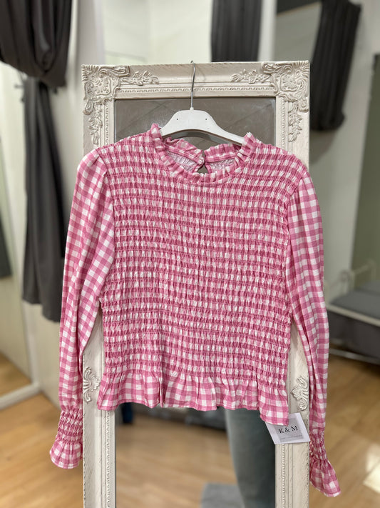 Camisa fruncida rosa