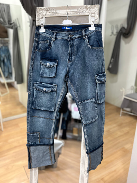 Pantalón tejano baggy con bolsillos